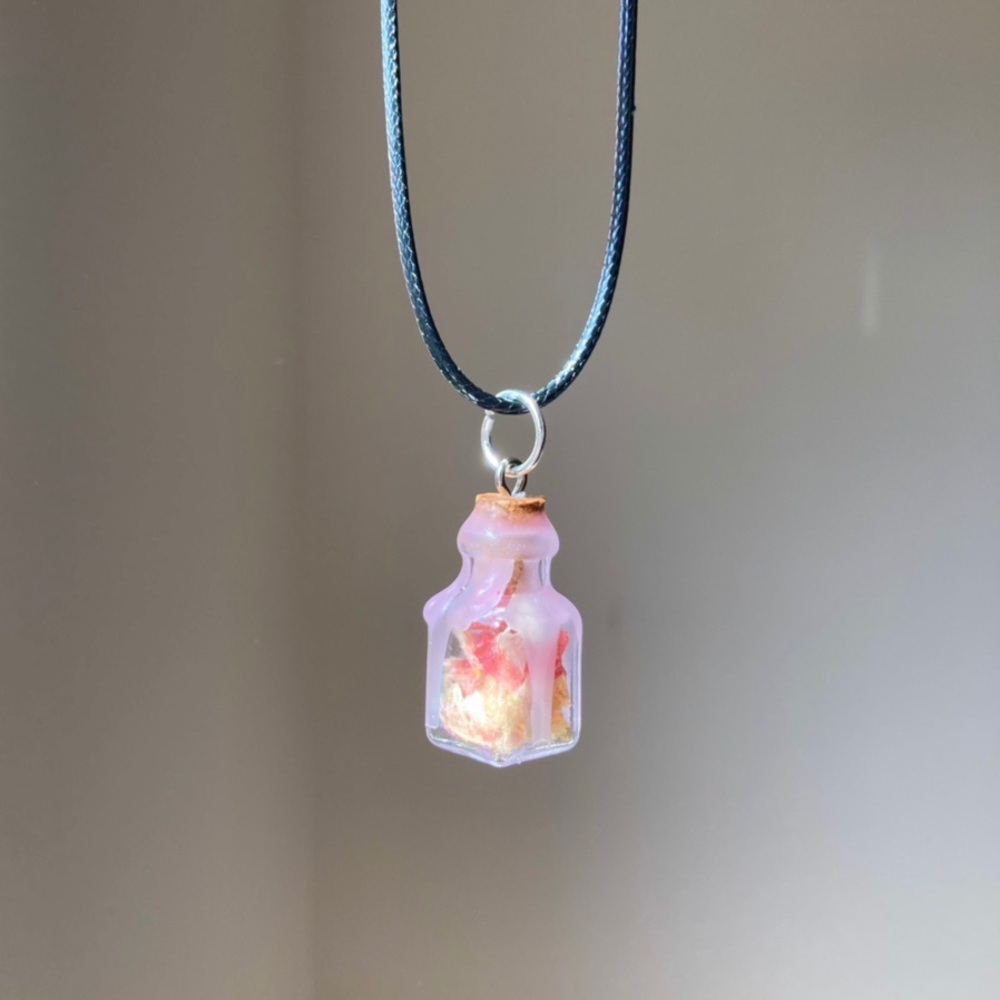 Love spell jar pink candle wax black choker necklace